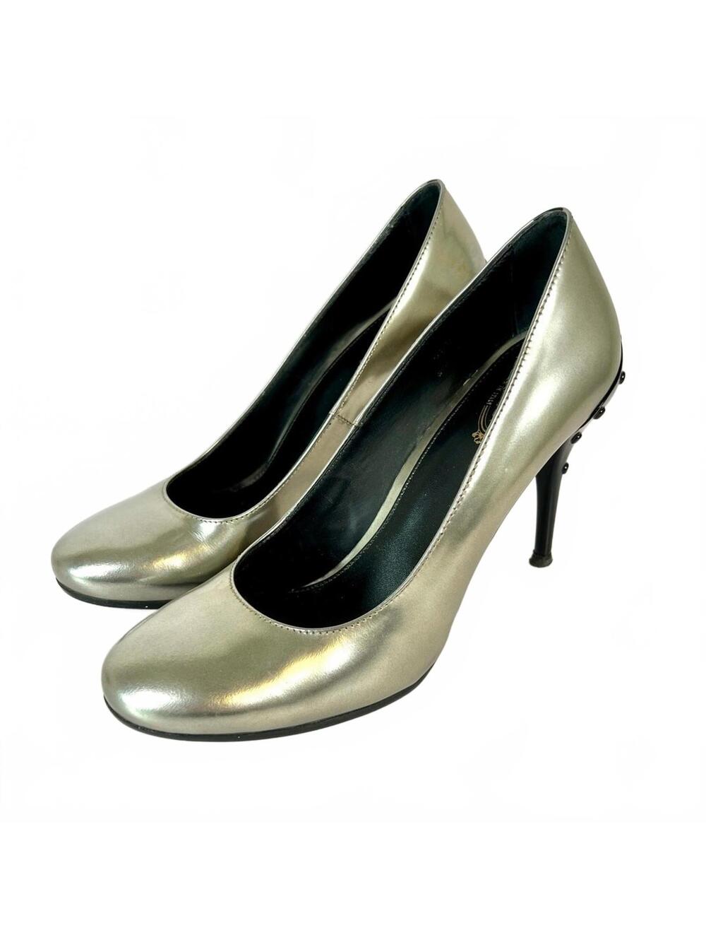 Tod's Gray Patent Leather 3-Inch Studded Heel Pumps Size 5 (EU 35.5)